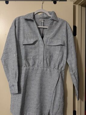 Fashion Nova Light Gray Long Sleeve Shirt Dress